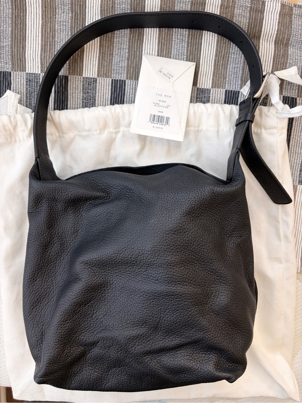 The Row Isa Bag Dark Navy Pebbled Leather Shoulder Hobo